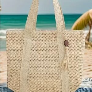 Woven Cream Summer Tote Bag